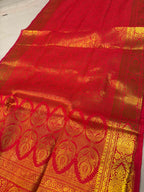 Reddish Orange Banarasi Silk Angvastram / Khes – Sacred Stole for Welcoming Guests, Temple Visits & Felicitations