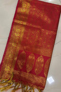 Red Banarasi Silk Angvastram / Khes – Sacred Stole for Welcoming Guests, Temple Visits & Felicitations