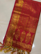 Red Banarasi Silk Angvastram / Khes – Sacred Stole for Welcoming Guests, Temple Visits & Felicitations