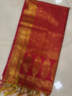 Red Banarasi Silk Angvastram / Khes – Sacred Stole for Welcoming Guests, Temple Visits & Felicitations