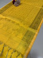 Yellow Banarasi Silk Angvastram / Khes – Sacred Stole for Welcoming Guests, Temple Visits & Felicitations